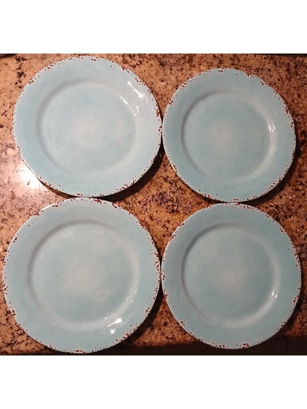 4 Blue Ti Mulino Melamine 9" Plates Distressed Farm Rustic Country #SB
